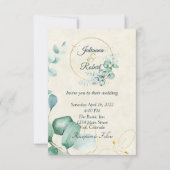 ユーカリとゴールドの予算ウェディング 招待状 (正面)