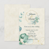 ユーカリとゴールドの予算ウェディング 招待状 (正面/裏面)