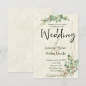 ユーカリとゴールドの結婚式招待状 招待状 (正面/裏面)