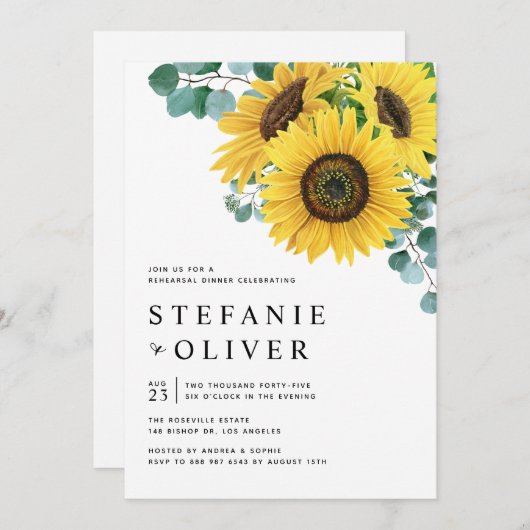 ユーカリとサンフラワーリハーサルディナー 招待状 (正面/裏面)