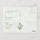 ユーカリとシダのリングや輪、日付を結婚保存 ポストカード (裏面)