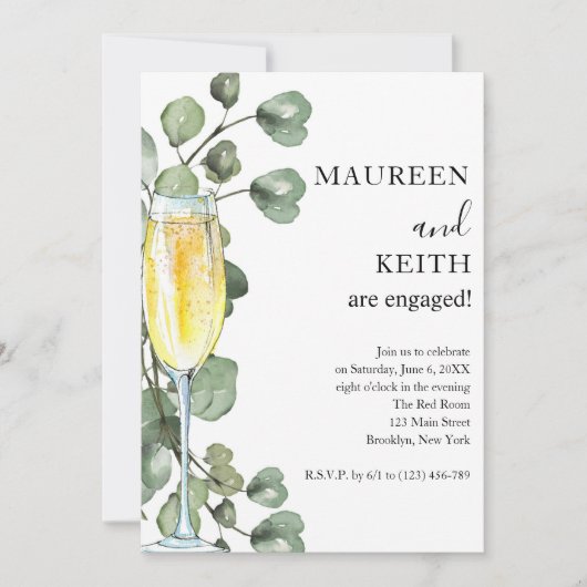 ユーカリとシャンパンの婚約パーティー招待状 招待状 (正面)