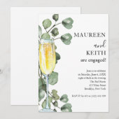 ユーカリとシャンパンの婚約パーティー招待状 招待状 (正面/裏面)