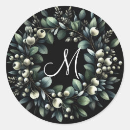 ユーカリとスノーベリーリース水彩 ラウンドシール