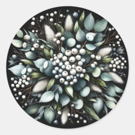 ユーカリとスノーベリーリース水彩 ラウンドシール