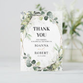 ユーカリとセージのグリーンを使ったモダンな幾何学ウェディング サンキューカード (スタンド正面)