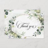 ユーカリとセージのグリーンを使ったモダンな幾何学ウェディング サンキューカード (正面/裏面)