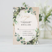 ユーカリとセージのグリーンを使ったモダンな幾何学ウェディング 出欠カード (スタンド正面)