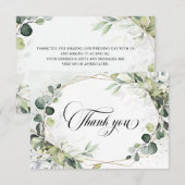 ユーカリとセージのグリーンを使ったモダンな幾何学模様のウェディング サンキューカード (正面/裏面)