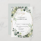 ユーカリとセージのグリーンを使ったモダンな幾何学的なウェディング 出欠カード (正面/裏面)