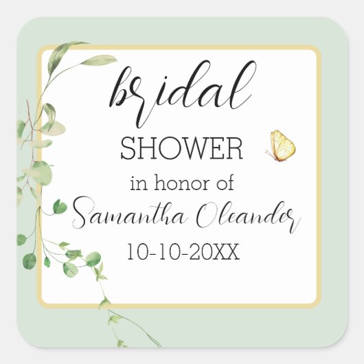 ユーカリとセージのグリーン ウェディング スクエアシール (正面)