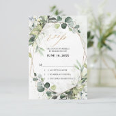 ユーカリとセージのグリーン モダン幾何学 ウェディング 出欠カード (スタンド正面)