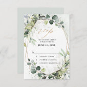 ユーカリとセージのグリーン モダン幾何学 ウェディング 出欠カード (正面/裏面)