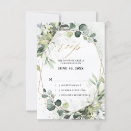 ユーカリとセージのグリーン モダン幾何学 ウェディング 出欠カード