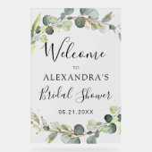 ユーカリとセージグリーンの花のブライダルシャワー アクリルサイン (正面)