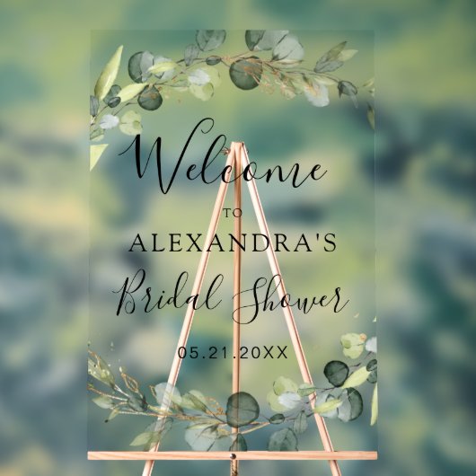 ユーカリとセージグリーンの花のブライダルシャワー アクリルサイン (ニュートラル)