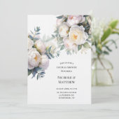 ユーカリとソフトホワイトの芍薬のカップルシャワー 招待状 (スタンド正面)