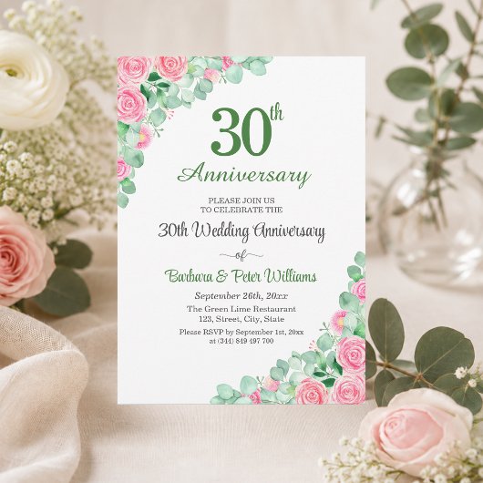 ユーカリとバラの結婚30周年記念 招待状