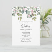 ユーカリとピンクのバラのウェディング 招待状 (スタンド正面)