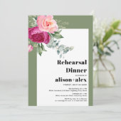 ユーカリとピンクのバラの結婚リハーサルのディナー 招待状 (スタンド正面)