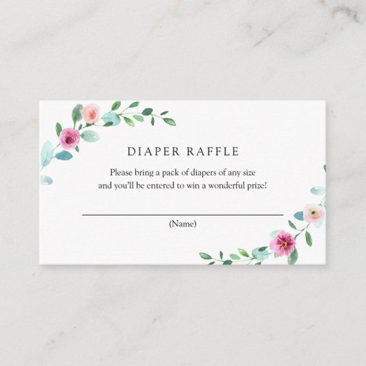 ユーカリとピンクの花おむつラッフルカード エンクロージャーカード (正面)