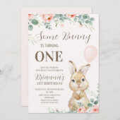 ユーカリとフローラピンクソームバニー誕生日 招待状 (正面/裏面)