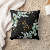 ユーカリとブラックパーソナライズされたの結婚金ゴールド クッション (ブランケット)