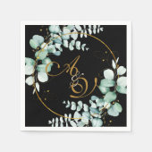 ユーカリとブラックパーソナライズされたの結婚金ゴールド スタンダードカクテルナプキン (正面)