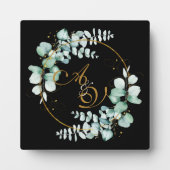 ユーカリとブラックパーソナライズされたの結婚金ゴールド フォトプラーク (正面)