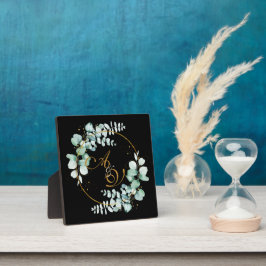 ユーカリとブラックパーソナライズされたの結婚金ゴールド フォトプラーク