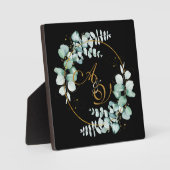 ユーカリとブラックパーソナライズされたの結婚金ゴールド フォトプラーク (正面)