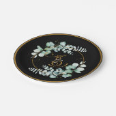 ユーカリとブラックパーソナライズされたの結婚金ゴールド ペーパープレート (アングル)