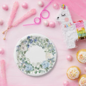 ユーカリとライトブルーのフラワーのコテージコア  ペーパープレート (パーティー)