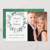 ユーカリとラベンダーのグリーンの結婚式 セーブザデート (正面/裏面)