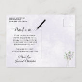 ユーカリとラベンダーの紫の結婚式Save the Date 案内ポストカード (裏面)