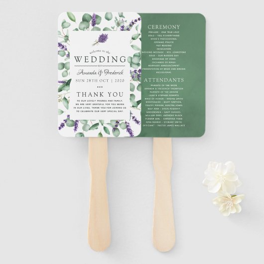 ユーカリとラベンダーグリーン結婚式 プログラム ハンドファン (正面&裏面)