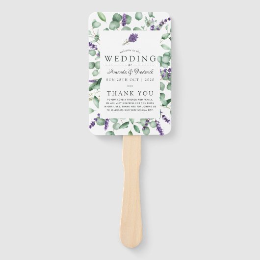 ユーカリとラベンダーグリーン結婚式 プログラム ハンドファン (正面)