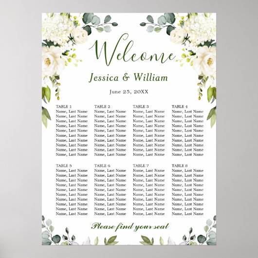 ユーカリとローズの8テーブル結婚式座席表 ポスター (正面)