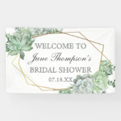 ユーカリと多肉植物のグリーン ボーダー ブライダル シャワー 横断幕 (横)