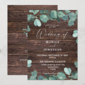 ユーカリと木のグリーンを使ったウェディング招待状 招待状 (正面/裏面)