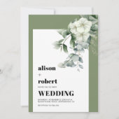 ユーカリと白い花のウェディングフレーム 招待状 (正面)