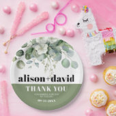 ユーカリと白い花タイポグラフィ結婚ズ ペーパープレート (パーティー)