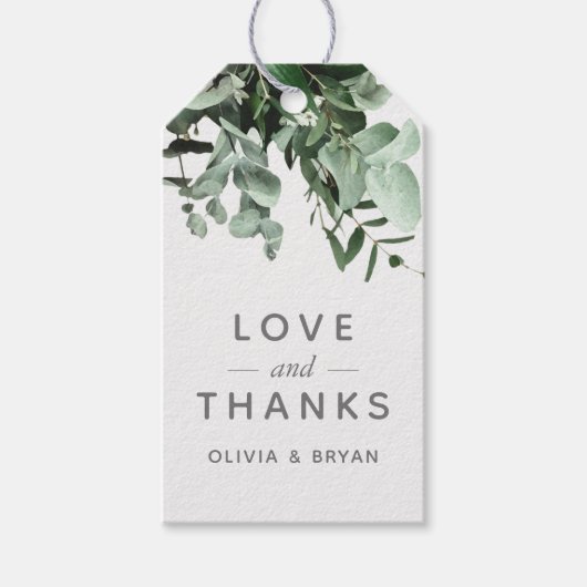 ユーカリと緑の水の色の愛と感謝してい ギフトタグ (正面)
