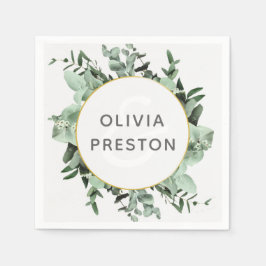 ユーカリと緑の水の色結婚の スタンダードカクテルナプキン