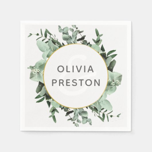 ユーカリと緑の水の色結婚の スタンダードカクテルナプキン (正面)