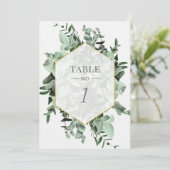 ユーカリと緑の水彩表番号 招待状 (スタンド正面)