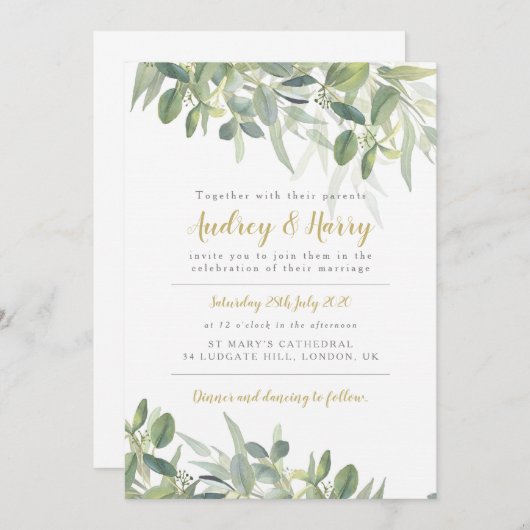 ユーカリと緑の結婚式招待状 招待状 (正面/裏面)