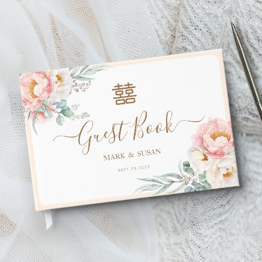 ユーカリと芍薬の中国の結婚式ゲストブック ゲストブック