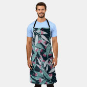 ユーカリと花のシームレ葉スパターン エプロン (着用した状態)