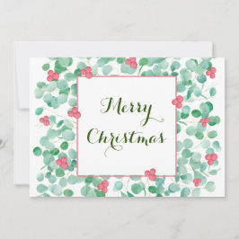 ユーカリと赤い実のクリスマスリース フラット ホリデー カード